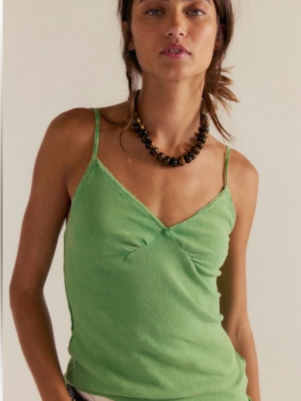 Free People Green Ribbed V-Neck Camisole